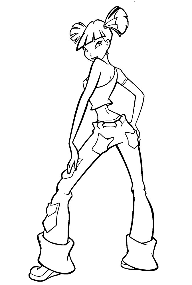 Раскраска для девочек с Музой из Винкс в модных брюках