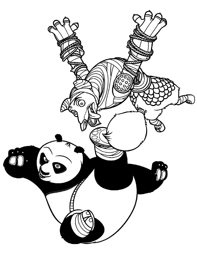 Развивающие черно-белые картинки Кунг-фу Панда для раскрашивания