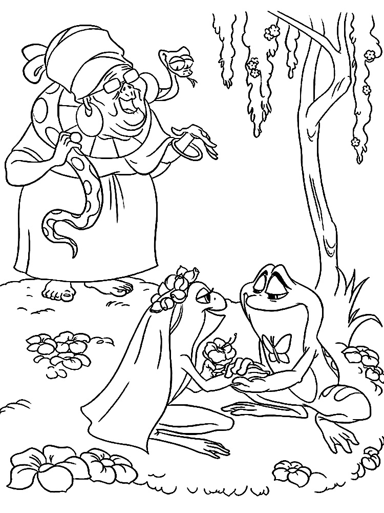 Черно-белые картинки с Принцессой и лягушкой для раскрашивания