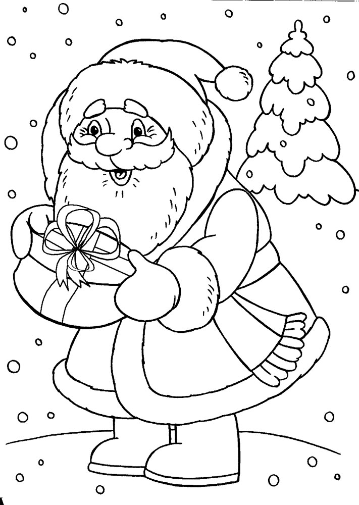 Дед Мороз - черно-белые картинки для раскрашивания
